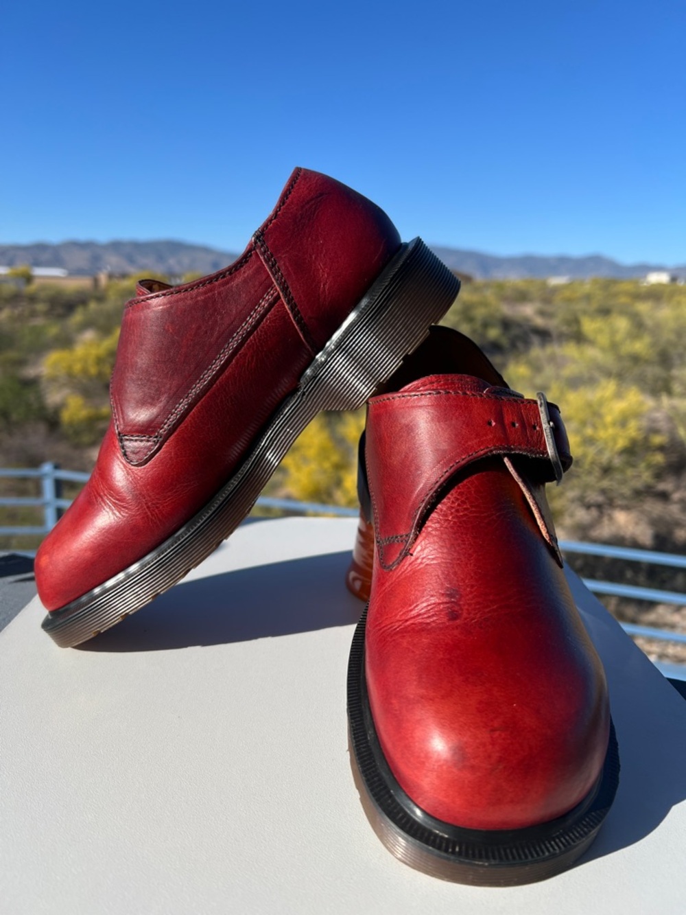 🏴 Vintage Dr. Martens MIE Chunky 8254 Red Monk Strap 90’s Loafers UK 6